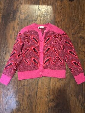 Zara Pink Patterned Women's Button-Front Cardigan Sweater